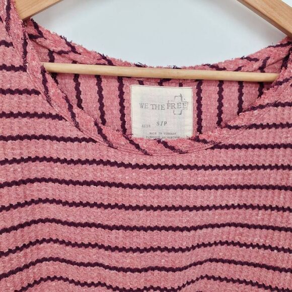 Free People We The Free‎ Auntie Em Thermal Waffle Peplum Long Sleeve Pink Stripe - Picture 4 of 6